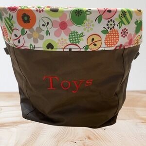 Thirty-One Round Utility Bin Collapsible Embroidered Toys Tote Apple Blossom